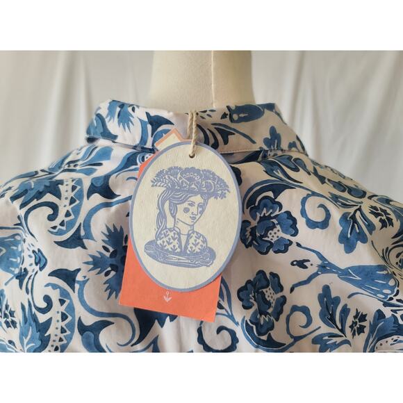 Daydress UK White Blue Hand Block Maxi Dress Medium Feminine New w Tags - Picture 7 of 8